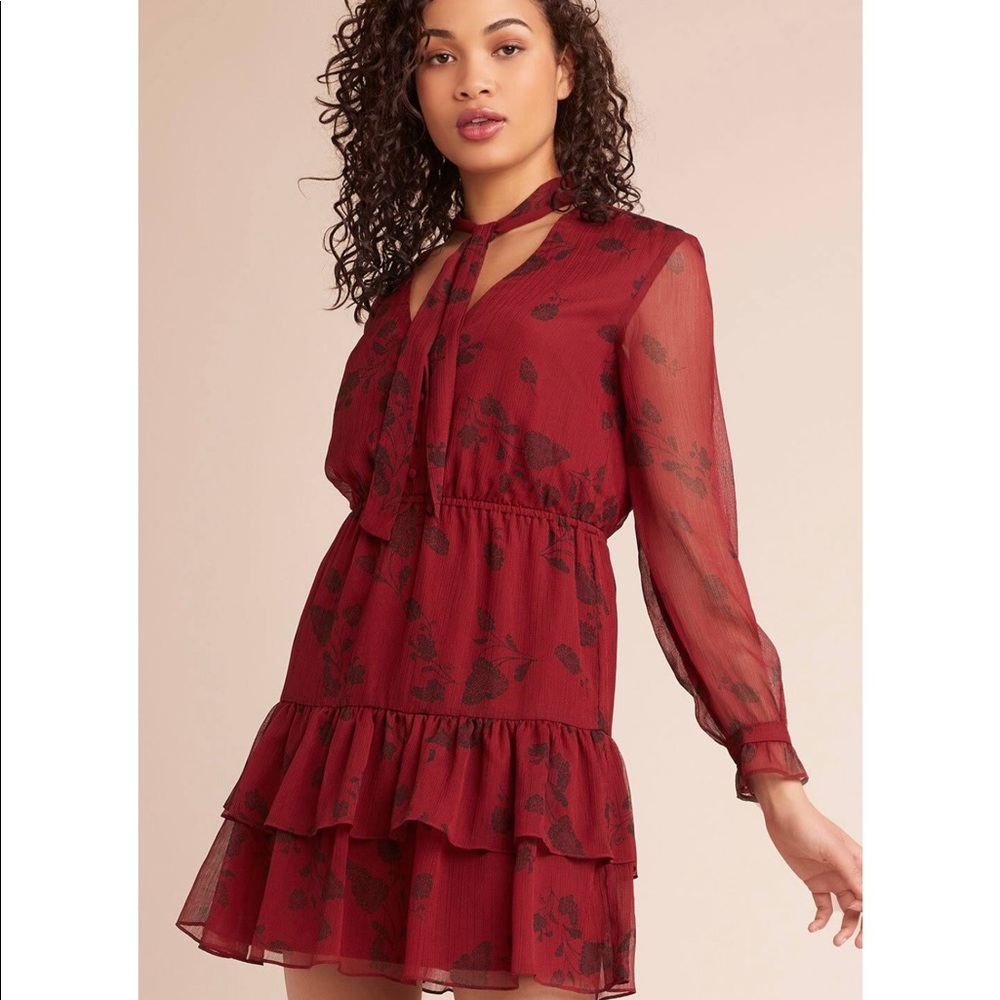 2/$20 BB Dakota Red Chiffon Tie Neck Dress